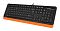 Фото-5 Мышь из комплекта A4Tech F1010 (Orange), вид сверху: чёрный корпус с оранжевым колесом прокрутки и дополнительной кнопкой, провод выходит сверху; фото фиксирует расположение органов управления и цвета комплекта.