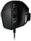 Фото-5 Проводная мышь Logitech G502 X, вид сверху спереди под углом; чёрный корпус с рифлёным колесом, двумя кнопками над ним, зелёным индикатором и кабелем по центру передней части; изображение для страницы товара, чтобы показать верхние органы управления модели.