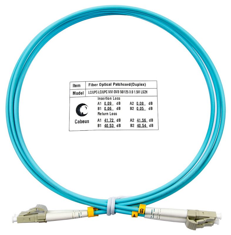 Фото Оптический патч-корд Cabeus MM 50/125 мкм голубой 1.5 м, FOP-50-LC-LC-1,5m
