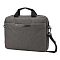 Фото-3 Сумка для ноутбука Portcase KCB-164 14 &mdash; фронтальный вид под углом; серая ткань, чёрные ручки и плечевой ремень на карабинах, накладка с логотипом Portcase; фото помогает оценить внешний вид и способ переноски для страницы товара