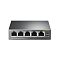 Фото-3 Коммутатор TP-Link TL-SG1005P, фронтальный вид. На фото 5 портов RJ-45, маркировка модели справа, индикаторы Power и PoE Max, тёмно-серый металлический корпус. Изображение помогает оценить расположение портов и индикации в карточке товара.