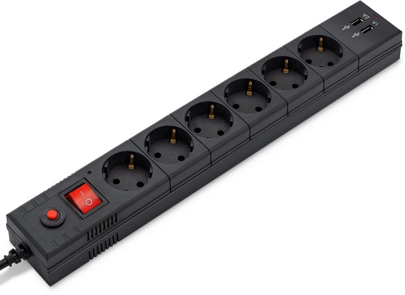 Фото Сетевой фильтр BURO BU-SP 1.8 м чёрный, BU-SP1.8_USB_2A-B