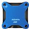 Фото-1 Внешний SSD ADATA SD620 2 ТБ, вид сверху: синяя рельефная панель с логотипом ADATA SSD, четыре винта по углам, чёрные боковые вставки на белом фоне; важно для визуальной идентификации модели и цвета.