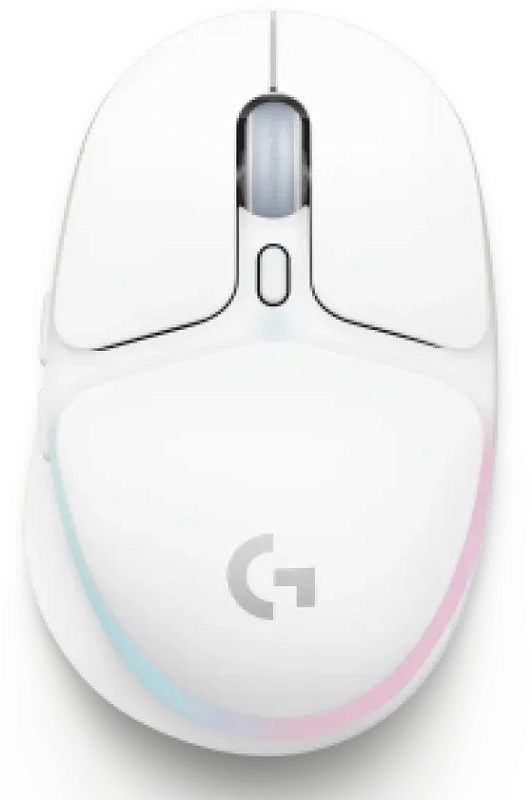 Фото-1 Мышь Logitech G705 LIGHTSPEED, вид сверху; белый беспроводной корпус с компактной формой, колесом и верхними кнопками показан для карточки товара.