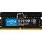 Фото-1 Модуль памяти Crucial by Micron 8 GB SO-DIMM DDR5 5600 CT8G56C46S5, фронтальный вид; показаны чёрная плата, синяя наклейка Crucial by Micron, служебная чёрная этикетка и золотистые контакты SO-DIMM; фото важно для страницы товара как основной вид ноутбучного модуля памяти.