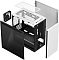 Фото-13 Корпус ПК DeepCool Macube 110 (white), разборка в разлёте: шасси, стеклянная боковая панель, глухая боковая панель, передняя панель и верхний пылевой фильтр, показан отдельный задний вентилятор, белый/чёрный; фото для понимания съёмных элементов и обслуживания.