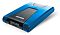 Фото-2 Внешний HDD ADATA HD650 2TB, вид под углом со стороны торца; синий корпус с защитными боковыми накладками, центральная вставка с текстурой под карбон и логотип ADATA, разъём Micro-B USB 3.0 на торце