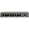 Фото-4 Коммутатор TP-Link TL-SF1008LP, вид сзади. На фото 8 портов RJ-45, подпись зоны PoE над центральными портами и круглый разъём питания справа на задней панели. Изображение показывает фактическое расположение сетевых портов и питания для карточки товара.