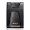 Фото-2 Внешний HDD ADATA HD650 1TB AHD650-1TU31-CBK, вид спереди: тёмная рамка в форме &laquo;H&raquo; и центральная текстурированная вставка, логотип ADATA; студийное фото для идентификации внешнего вида на странице товара.