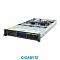 Фото-1 Серверная платформа Gigabyte R283-ZF1 ACL1, вид спереди слева; 2U корпус с 16 фронтальными отсеками 2,5 дюйма, сетчатой секцией слева, синими и зелёными защёлками на лотках и двумя USB-портами справа; фото показывает лицевую часть и открытую верхнюю компоновку платформы.