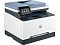 Фото-3 МФУ HP Color LaserJet Pro MFP 3303fdn, ракурс спереди справа: белый корпус, тёмная верхняя площадка и голубая крышка автоподатчика, экран на левом выступе, виден фронтальный тракт подачи/выдачи; показывает расположение верхнего узла и панели.