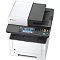 Фото-3 МФУ Kyocera ECOSYS M2735dw, вид сверху под углом; крупно показаны цветной сенсорный экран, цифровая клавиатура и цветные кнопки на панели управления, сверху блок автоподатчика документов; на белом фоне для карточки товара, чтобы рассмотреть интерфейс управления.
