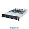 Фото-1 Серверная платформа Gigabyte R263-Z34 rev. AAH1 ACH1, вид спереди слева под углом со снятой крышкой; на фото показаны 12 фронтальных отсеков 3,5 дюйма с синими и зелёными фиксаторами, правая сервисная панель и открытая верхняя часть шасси 2U, что важно для страницы товара при показе передней конфигурации платформы.