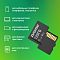 Фото-7 Карта памяти Digma microSDXC 128 ГБ DGFCA128A01, инфографика совместимости на зелёном фоне: чёрная карта microSD вставлена в SD-адаптер, слева показаны пиктограммы телефона, ноутбука, видеокамеры, игровой приставки, электронной книги и видеорегистратора; изображение раскрывает сценарии использования карты на странице товара.