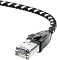 Фото-2 Патч-корд Greenconnect UTP Cat 6 GCR 52779, чёрно-белый 5 м &mdash; крупный план одного разъёма RJ45 под углом. На фото видны прозрачный штекер, чёрный корпус с маркировкой GCR и плетёная оболочка кабеля. Изображение помогает рассмотреть исполнение коннектора и вход кабеля в корпус.