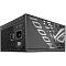 Фото-9 Блок питания для ПК ASUS ROG Strix 1000W Platinum, вид под углом со стороны модульной панели. На фото чёрный корпус с вырезанной декоративной боковиной и крупным логотипом ROG, справа — подписанные разъёмы Peripheral/SATA/Molex, MB, CPU/PCI-E и один выделенный цветом порт. Изображение важно для страницы товара, потому что показывает модульные подключения и оформление корпуса.