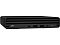 Фото-2 Мини‑ПК HP 260 G9 Mini PC — вид под углом спереди слева; видны ребристая передняя панель и фронтальные разъёмы (USB‑C, два USB‑A, 3,5 мм), кнопка питания и тонкий слот справа; чёрный корпус; помогает оценить форму корпуса и доступность портов на странице товара.