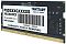 Фото-3 Модуль памяти Patriot Signature Line PSD532G48002S, 32GB SO-DIMM DDR5 4800MHz - крупный вид под углом. Видны белая маркировочная наклейка, два открытых чипа справа, контактная гребёнка и ключевой вырез SO-DIMM. Фото помогает сравнить компоновку DDR5-модуля на странице товара.