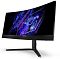 Фото-1 Монитор Acer Predator X34V3, вид спереди под углом на светлом фоне: изогнутый экран, чёрный корпус, логотип Predator на нижней планке, стойка с двумя опорами и центральной колонной &mdash; ракурс важен для оценки формы подставки и кривизны экрана.