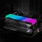 Фото-3 Комплект памяти ADATA XPG Lancer Blade RGB AX5U6400C3216G-DTLABRBK, вид установленных модулей под углом сверху. На фото чёрный радиатор с диагональными рёбрами и верхняя RGB-панель с переходом от бирюзового к розовому. Изображение важно для страницы товара, так как показывает форму подсвечиваемой верхней части.