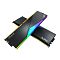 Фото-1 Комплект памяти ADATA XPG Lancer RGB AX5U6000C3032G-DCLARBK, вид под углом на два модуля DIMM: чёрные радиаторы с диагональной текстурой, сверху RGB-панель с зелёно-синим свечением, на боковой стороне нанесены логотип XPG и маркировка DDR5. Для карточки товара это важно, так как показывает комплект из двух планок и верхнюю световую зону.