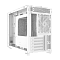 Фото-6 Корпус XPG Valor Air Nano, белый, вид сзади слева; показаны шестигранная решётка заднего вентилятора, пять горизонтальных слотов расширения, вырез под блок питания и внутренняя часть корпуса; изображение важно для страницы товара, так как демонстрирует конфигурацию задней панели.