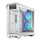 Фото-2 Корпус ПК Fractal Design Torrent RGB FD-C-TOR1A-07, вид сзади и слева: белая рама, задняя перфорация и зона слотов расширения, через стеклянную боковину видны два крупных вентилятора с подсветкой; фото помогает оценить расположение задней панели и вентиляции корпуса на странице товара.
