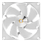 Фото-3 Корпусный вентилятор Ocypus Delta F12 WH ARGB 120 мм &mdash; вид спереди; белая рама, 7 широких лопастей и серебристая центральная наклейка с оранжевым кольцом, по углам крепёжные отверстия; предметное фото на чёрном фоне, важно для страницы товара, чтобы оценить форму лопастей и центральную маркировку.