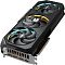 Фото-9 Видеокарта Gigabyte NVIDIA GeForce RTX 5070 Gaming OC, диагональный вид сверху со стороны разъёмов. Показаны три вентилятора, чёрный кожух, рёбра радиатора по бокам и интерфейсная планка с видеовыходами. Этот снимок показывает глубину корпуса и верхнюю часть системы охлаждения.
