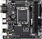 Фото-4 Материнская плата Gigabyte H610I: вид сверху целиком — сокет LGA1700 с защитной крышкой, радиатор UD SERIES, два DIMM и PCIe x16; видны подписи разъёмов (USB3.2, SATA) по краям. На белом фоне; важно для оценки расположения разъёмов на mini‑ITX.