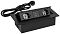 Фото-1 Сетевой разветвитель Premier PX-BL-HOR-2R-2USB-BLK, чёрный, вид спереди под углом с открытой крышкой; внутри показаны две розетки и блок с двумя USB-A по центру, сзади расположен кабель с вилкой, для страницы товара с обзором конфигурации розеток и USB-портов.