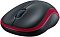 Фото-7 Мышь Logitech M185 беспроводная, чёрно-красный цвет, крупный план сверху под углом. На фото различимы матовая чёрная верхняя поверхность, рифлёное колесо прокрутки, красная боковая окантовка и чёрное основание. Для страницы товара это важно, потому что показывает фактуру поверхности и форму верхней панели.