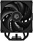 Фото-3 Кулер для процессора ID-Cooling FROZN A410 DK, вид спереди: чёрный вентилятор с центральным логотипом на башенном радиаторе, снизу видны чёрные тепловые трубки и подпружиненный винт крепления; белый фон для демонстрации конструкции кулера.