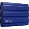 Фото-2 Внешний SSD Samsung T7 Shield 2TB, синий &mdash; вид под углом, чёрная торцевая вставка с разъёмом USB‑C и круглый индикатор рядом, ребристый корпус; важно для понимания подключения на странице товара.