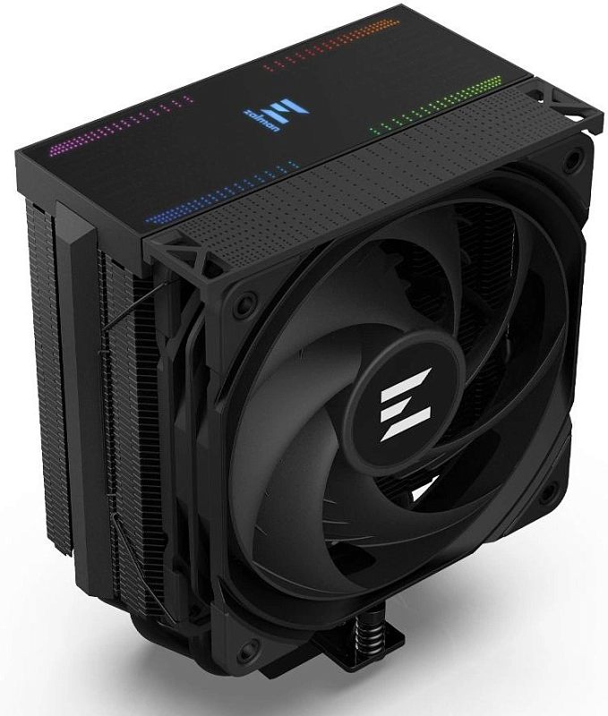 Фото-1 Кулер для процессора Zalman CNPS13X Black — вид под углом на башенный радиатор с чёрным вентилятором; сверху декоративная крышка с точечной подсветкой и логотипом Zalman; помогает оценить внешний вид и верхнюю панель кулера на странице товара.