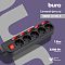 Фото-2 Сетевой фильтр Buro 500SH-1.8-SW-B 1,8 м, чёрный, промо-изображение товара: корпус с пятью розетками Schuko, рядом с каждой розеткой отдельный красный выключатель, на фоне указаны длина кабеля 1,8 м и мощность 2200 Вт; фото важно для идентификации версии с индивидуальными клавишами на странице товара.