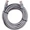 Фото-5 Патч-корд Telecom UTP Cat 5e, 15 м, фронтальный вид бухты; на фото серый кабель свернут кругом, два коннектора RJ-45 выведены вверх, оболочка однородная, фиксация выполнена двумя стяжками; изображение показывает общий внешний вид патч-корда на странице товара.