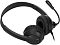 Фото-8 Наушники с микрофоном Oklick HS-M500 USB, чёрные, вид под углом спереди; показаны мягкие амбушюры, круглый узел крепления микрофона и широкое пластиковое оголовье, что полезно для основной визуальной идентификации модели.