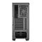 Фото-2 Корпус ПК Cooler Master Elite 500 &mdash; вид сзади; решётка вентилятора, зона установки блока питания, 7 заглушек слотов расширения и проём под I/O материнской платы; цвет чёрный/тёмно-серый, студийное фото для понимания размещения элементов на задней панели.