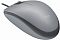 Фото-3 Проводная мышь Logitech M110, ракурс спереди сверху слева; серый корпус с матовой верхней панелью, чёрной окантовкой основания и колесом прокрутки; изображение на светлом фоне, важно для страницы как показывает объём корпуса и переднюю часть мыши.