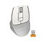 Фото-2 Беспроводная мышь A4Tech Fstyler FG30 White с USB-ресивером, вид сверху; рядом с бело-серой мышью показан компактный приёмник с оранжевой вставкой, видны колесо прокрутки и асимметричная форма корпуса; фото важно для страницы товара, потому что показывает комплект поставки.