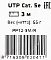 Фото-3 Патч-корд Premier UTP Cat 5e PP12 3 м, красный, крупный план товарной наклейки; видны обозначение UTP Cat. 5e, длина 3 м, вес 65 г, артикул PP12-3M/R и штрихкод; на белом фоне для карточки товара, важно для страницы, чтобы показать маркировку упаковки.