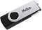 Фото-4 USB-накопитель Netac U505 16 ГБ NT03U505N-016G-32BK; накопитель показан под углом на светлом фоне, вид сверху. Видны серебристая металлическая скоба, круглый черный шарнир и внутренний черный корпус. Фото важно для страницы, так как показывает отделку и форму корпуса.