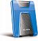 Фото-3 Внешний HDD ADATA HD650 1TB, крупный план лицевой стороны под углом; синий корпус с резиновыми боковыми накладками, центральная вставка с текстурой под карбон и логотип ADATA