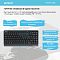 Фото-6 Клавиатура A4Tech FBK11 Grey, графитовая, инфографика горячих клавиш. На изображении видна сама клавиатура и подписи к мультимедийным функциям, переключению устройств, переключению ОС и режиму PC/Mac. Это важно для страницы товара, потому что показывает доступные сочетания клавиш и назначение кнопок.
