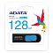 Фото-2 USB-накопитель ADATA UV128 128GB в блистерной упаковке: на карточке указаны UV128, USB 3.2 и 128GB, устройство чёрно‑голубого цвета видно в окне; важно для страницы, чтобы идентифицировать модель по упаковке.