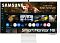 Фото-1 Монитор Samsung S32FM803UIXCI, вид спереди; на экране интерфейс Smart Monitor M8, сверху по центру установлена веб‑камера, справа рядом &mdash; белый пульт ДУ; белая подставка; важно для страницы товара, чтобы увидеть фронтальный дизайн и наличие камеры.