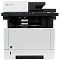 Фото-3 МФУ Kyocera ECOSYS M2135dn, фронтальный вид с приоткрытым выходным узлом; виден внутренний проём/решётка в зоне выхода бумаги и поднятая часть лотка, бело-чёрный корпус; на белом фоне для карточки товара, чтобы показать доступ к зоне прохождения листа.