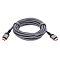 Фото-2 Видеокабель iOpen HDMI M&ndash;HDMI M ACG859A 5 м, кабель смотан в плоскую бухту под углом; плетёная серо-чёрная оболочка, серые металлические корпуса и красные внутренние вставки в разъёмах, для карточки товара с обзором кабеля целиком.