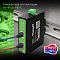 Фото-8 PoE‑инжектор Digma DNP30W48GDXM, инфографика о рабочей температуре. На изображении чёрный корпус с зелёной панелью портов, зелёная клемма питания сверху, подключённые кабели и монтаж на DIN‑рейке; в тексте указана эксплуатация от -40 до +80 °C. Фото важно для страницы товара, потому что показывает сценарий установки и температурный диапазон.